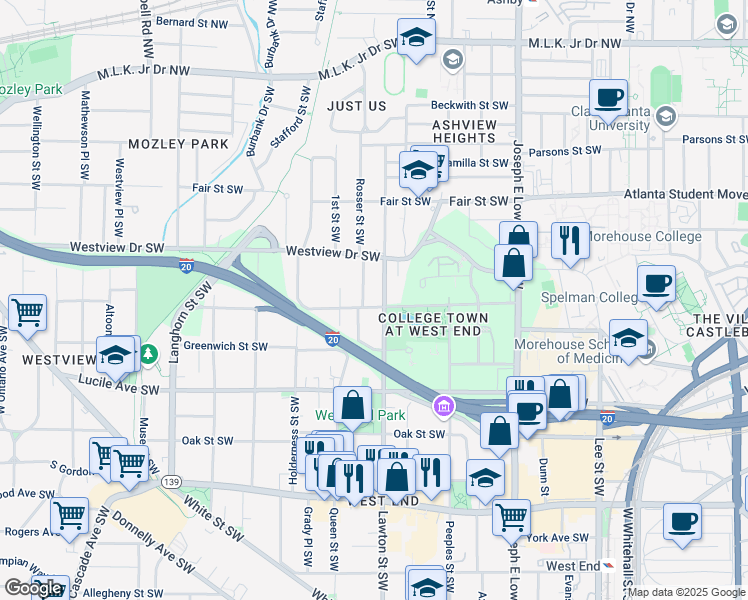 map of restaurants, bars, coffee shops, grocery stores, and more near 1125 Sells Avenue Southwest in Atlanta