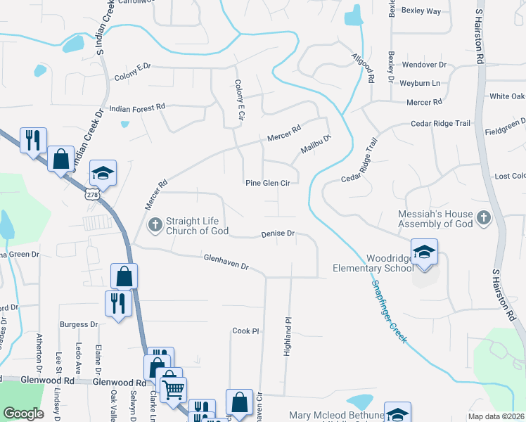 map of restaurants, bars, coffee shops, grocery stores, and more near 1597 Raven Valley Road in Decatur