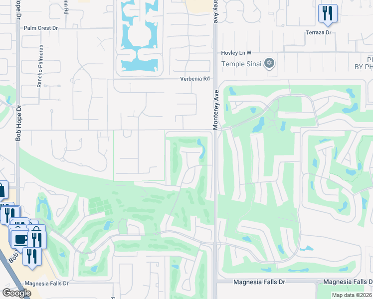 map of restaurants, bars, coffee shops, grocery stores, and more near 4 Padron Way in Rancho Mirage