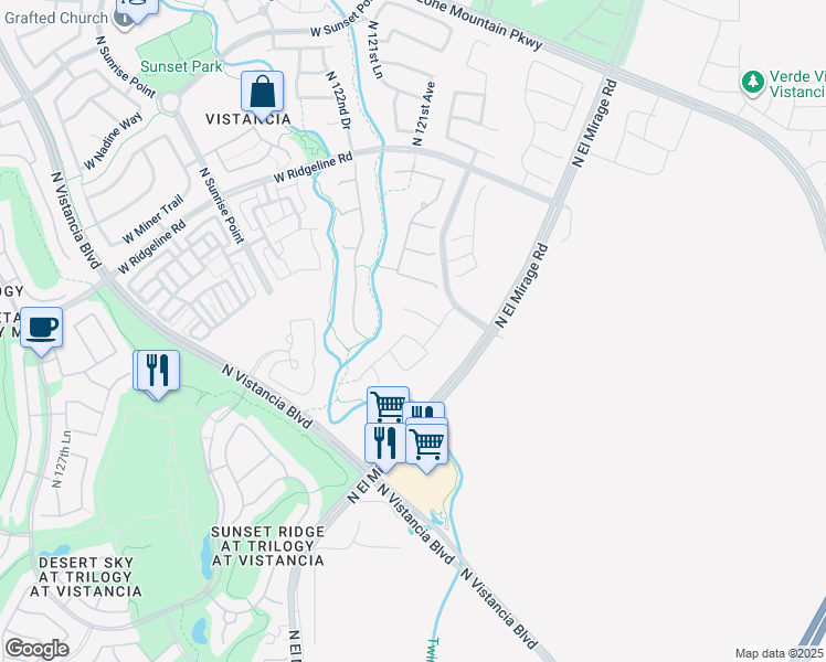 map of restaurants, bars, coffee shops, grocery stores, and more near 12130 West Mazatzal Drive in Peoria