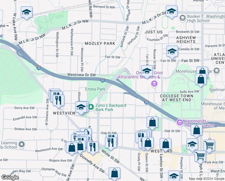 map of restaurants, bars, coffee shops, grocery stores, and more near 1305 Sells Avenue Southwest in Atlanta
