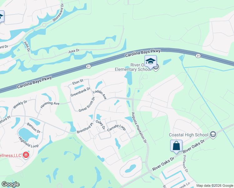 map of restaurants, bars, coffee shops, grocery stores, and more near 200 Ledbury Lane in Myrtle Beach