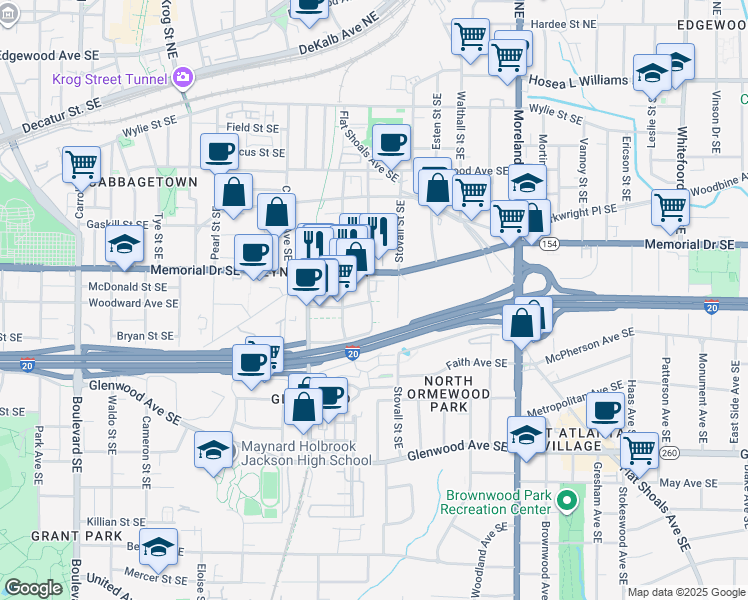 map of restaurants, bars, coffee shops, grocery stores, and more near 300 Gibson Street Southeast in Atlanta