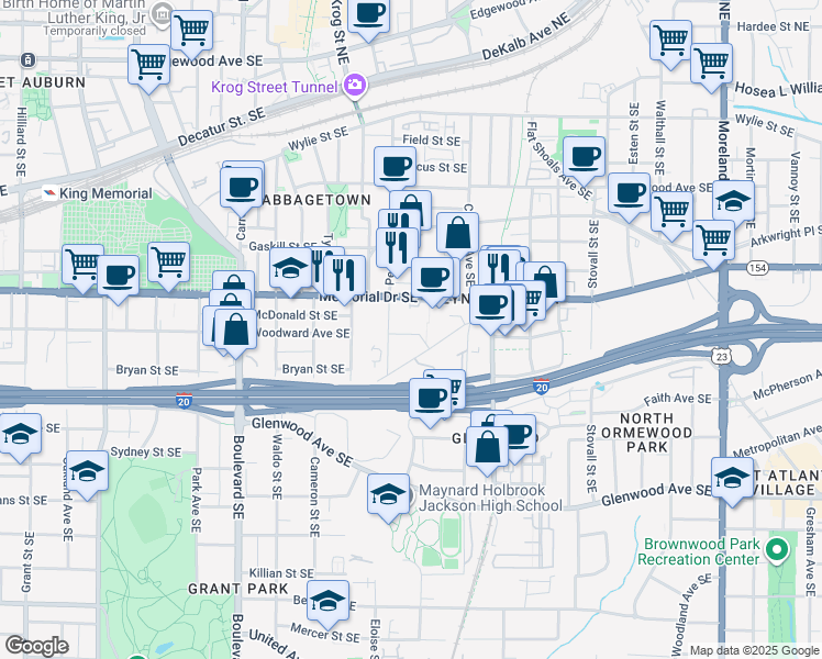 map of restaurants, bars, coffee shops, grocery stores, and more near 777 Memorial Drive Southeast in Atlanta
