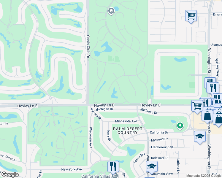 map of restaurants, bars, coffee shops, grocery stores, and more near 41774 Resorter Boulevard in Palm Desert