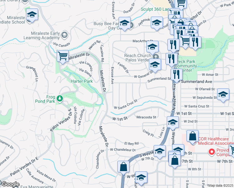 map of restaurants, bars, coffee shops, grocery stores, and more near 303 North Trotwood Avenue in Los Angeles
