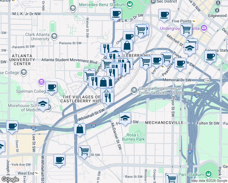 map of restaurants, bars, coffee shops, grocery stores, and more near in Atlanta