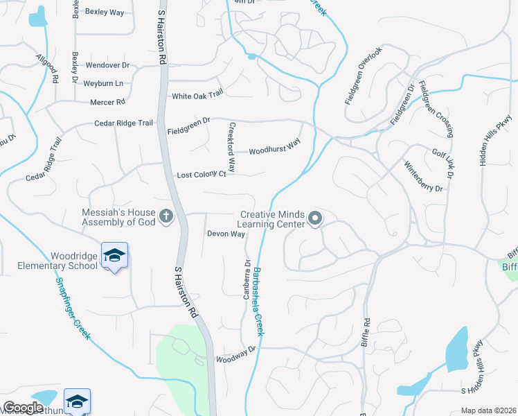 map of restaurants, bars, coffee shops, grocery stores, and more near 1647 Canberra Drive in Stone Mountain