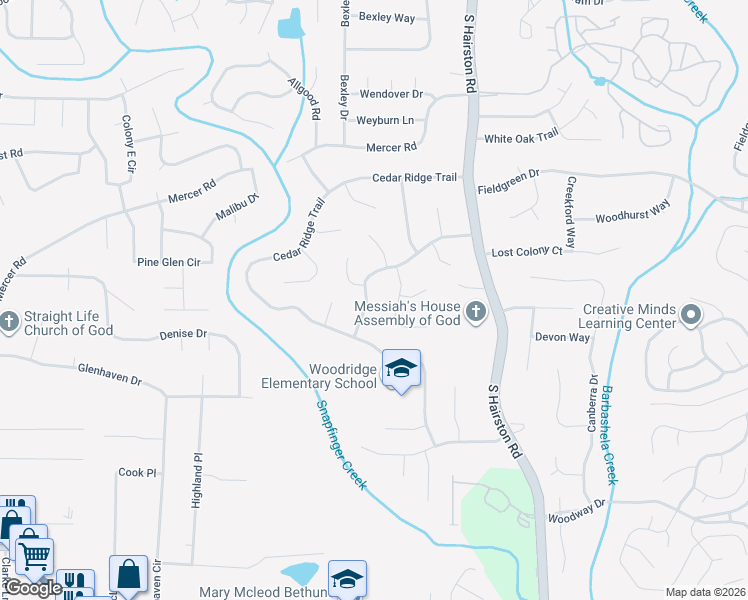 map of restaurants, bars, coffee shops, grocery stores, and more near 4569 Birch Ridge Trail in Stone Mountain