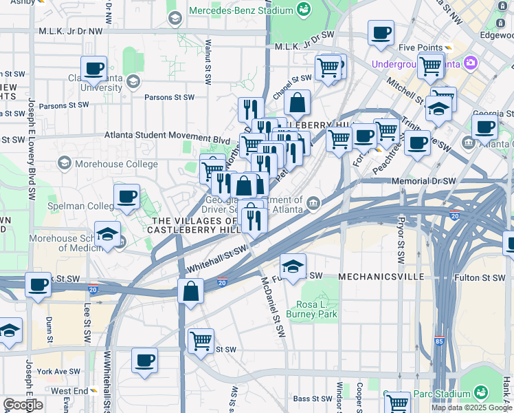 map of restaurants, bars, coffee shops, grocery stores, and more near in Atlanta