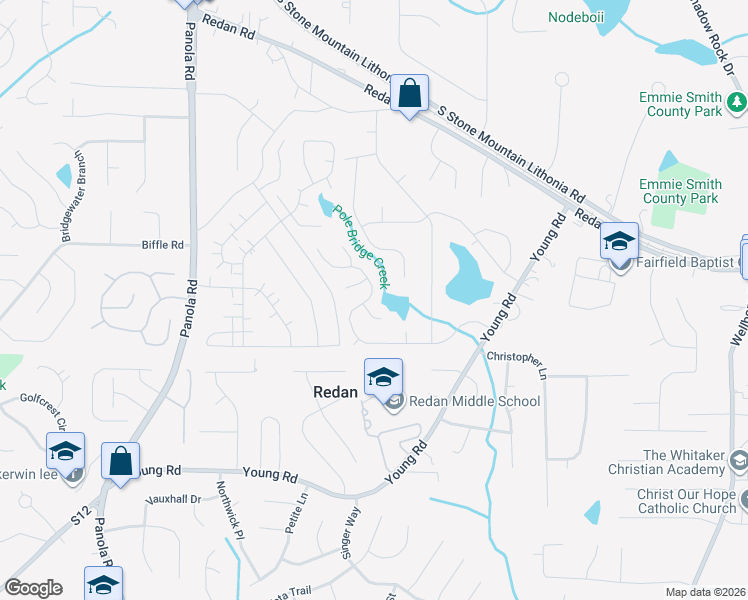 map of restaurants, bars, coffee shops, grocery stores, and more near 5576 Tunbridge Wells Road in Lithonia