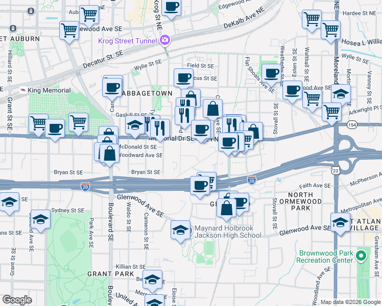 map of restaurants, bars, coffee shops, grocery stores, and more near 777 Memorial Drive Southeast in Atlanta