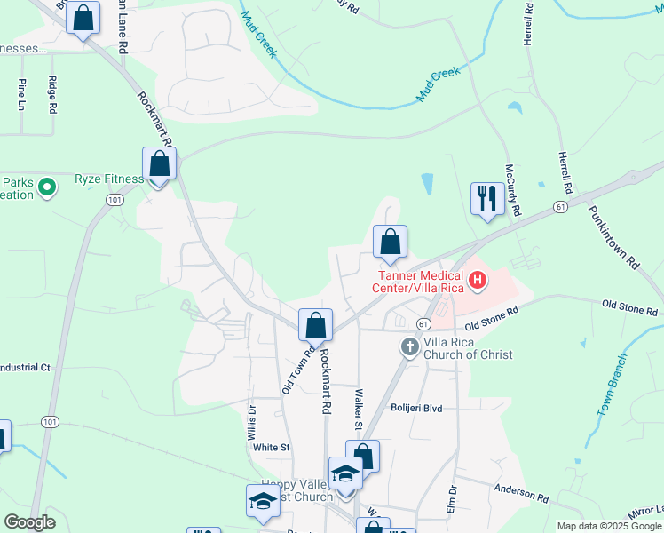 map of restaurants, bars, coffee shops, grocery stores, and more near 160 Inverness Drive in Villa Rica