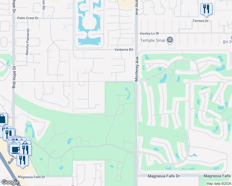 map of restaurants, bars, coffee shops, grocery stores, and more near 4 Padron Way in Rancho Mirage