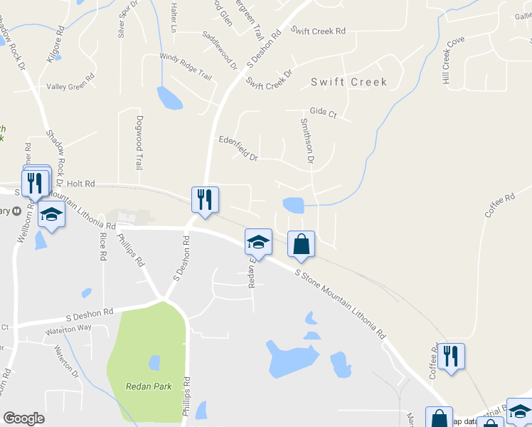 map of restaurants, bars, coffee shops, grocery stores, and more near 6376 Pawleys Isle in Lithonia