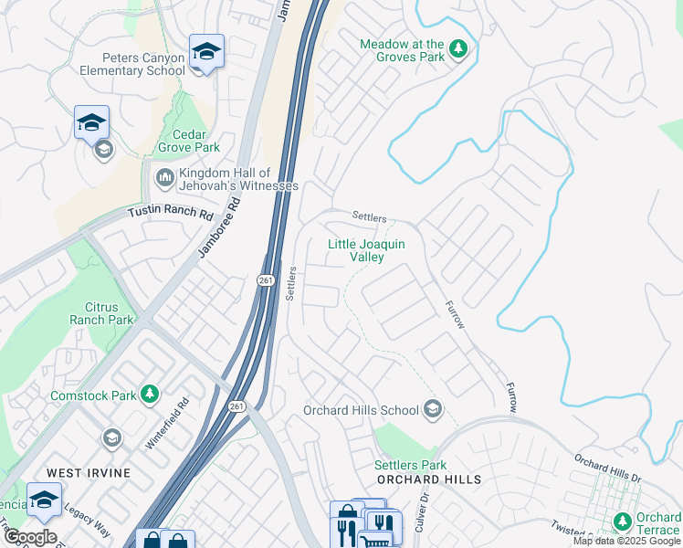 map of restaurants, bars, coffee shops, grocery stores, and more near 22 Hawkeye in Irvine