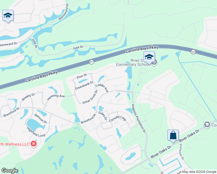 map of restaurants, bars, coffee shops, grocery stores, and more near 372 Esher Court in Myrtle Beach