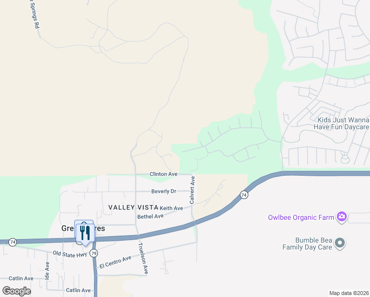 map of restaurants, bars, coffee shops, grocery stores, and more near 9284 Stephenson Lane in Hemet