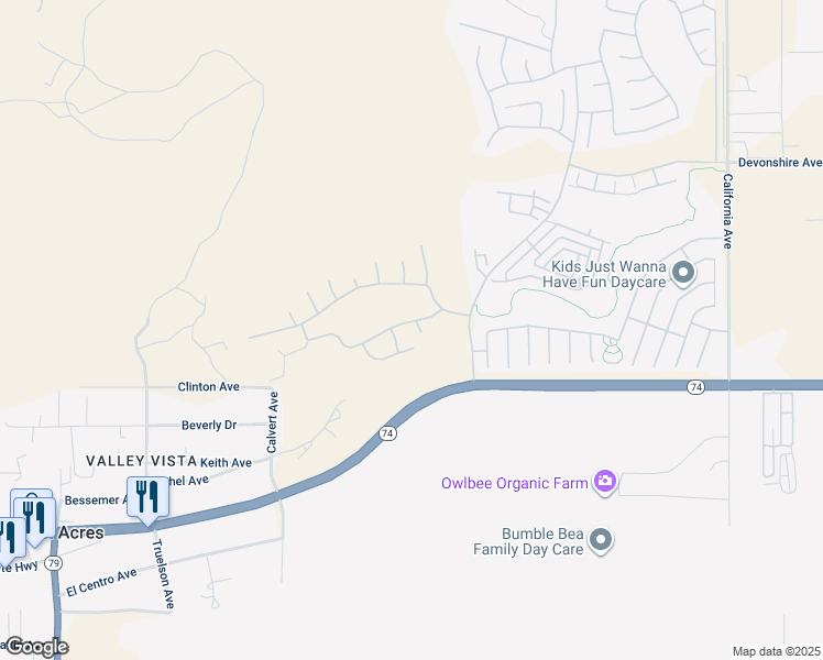 map of restaurants, bars, coffee shops, grocery stores, and more near 141 Mccarron Way in Hemet