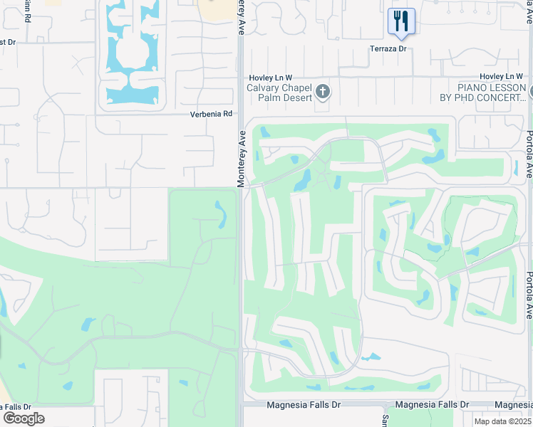 map of restaurants, bars, coffee shops, grocery stores, and more near 227 Serena Drive in Palm Desert