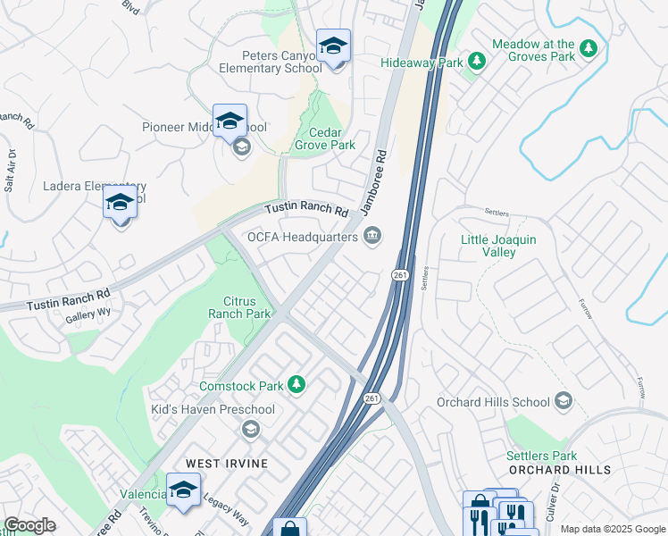 map of restaurants, bars, coffee shops, grocery stores, and more near 11 Bradford in Irvine