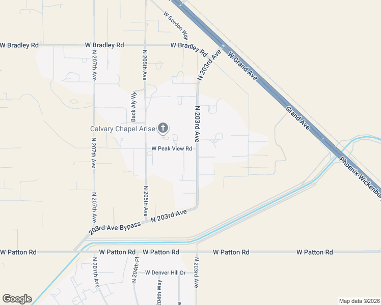 map of restaurants, bars, coffee shops, grocery stores, and more near 20305 West Peak View Road in Wittmann