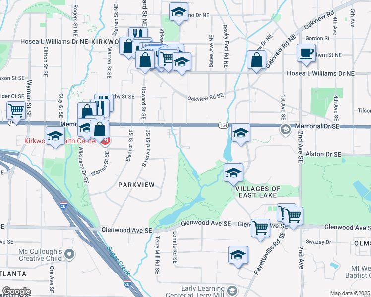 map of restaurants, bars, coffee shops, grocery stores, and more near 2035 Memorial Drive Southeast in Atlanta