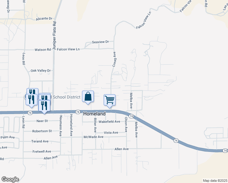 map of restaurants, bars, coffee shops, grocery stores, and more near 25848 Creag Avenue in Homeland