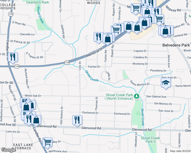 map of restaurants, bars, coffee shops, grocery stores, and more near 1606 Melanie Court in Decatur