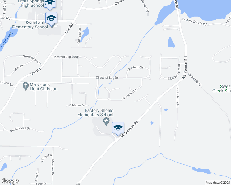map of restaurants, bars, coffee shops, grocery stores, and more near 2274 Chestnut Place in Lithia Springs