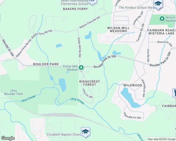 map of restaurants, bars, coffee shops, grocery stores, and more near 4251 Utoy Court Southwest in Atlanta