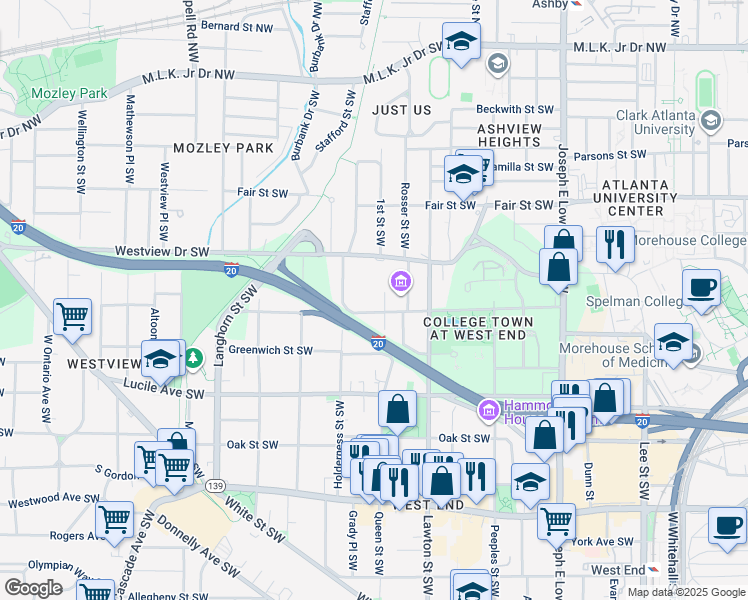 map of restaurants, bars, coffee shops, grocery stores, and more near 1157 Sells Avenue Southwest in Atlanta