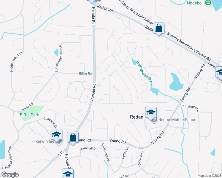 map of restaurants, bars, coffee shops, grocery stores, and more near 1517 Stoneleigh Way in Stone Mountain