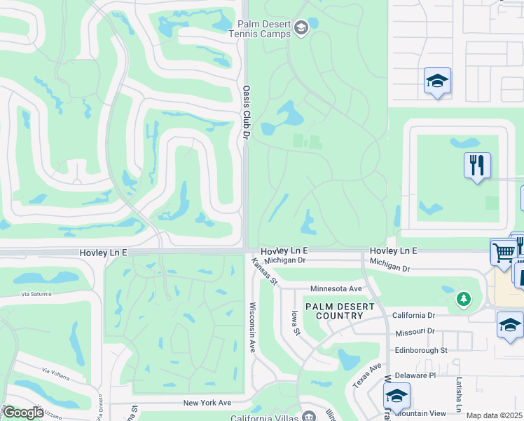 map of restaurants, bars, coffee shops, grocery stores, and more near 41691 Kansas Street in Palm Desert