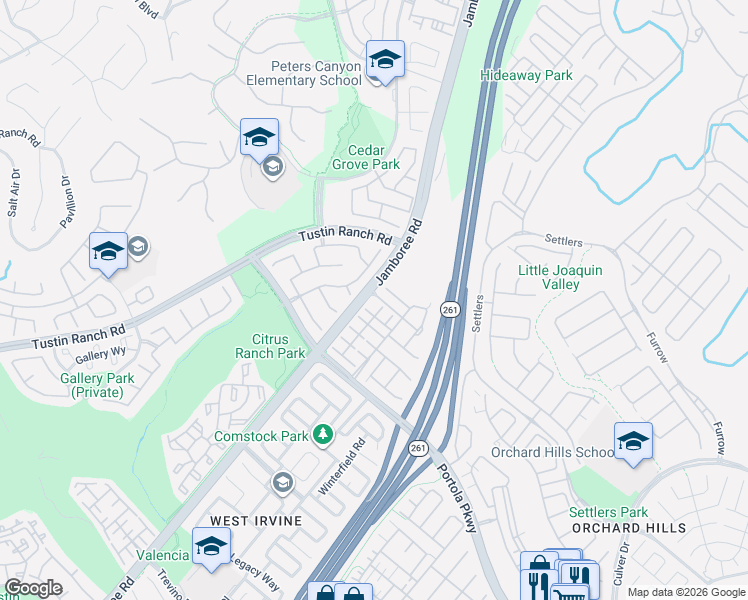 map of restaurants, bars, coffee shops, grocery stores, and more near 66 Ardmore in Irvine