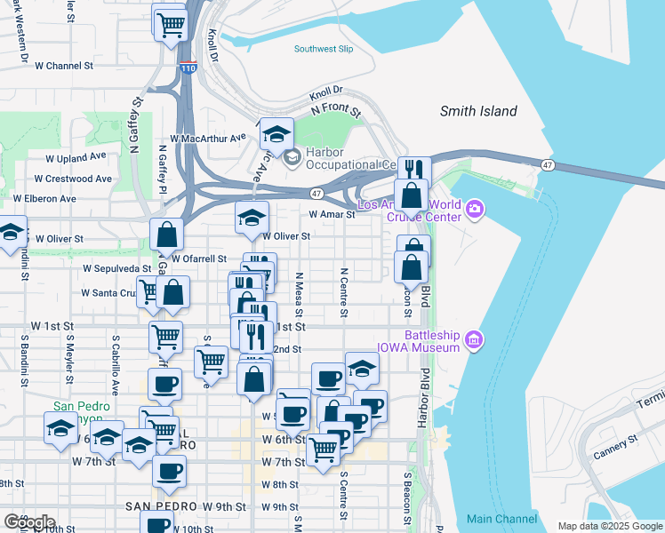map of restaurants, bars, coffee shops, grocery stores, and more near 305 North Centre Street in Los Angeles