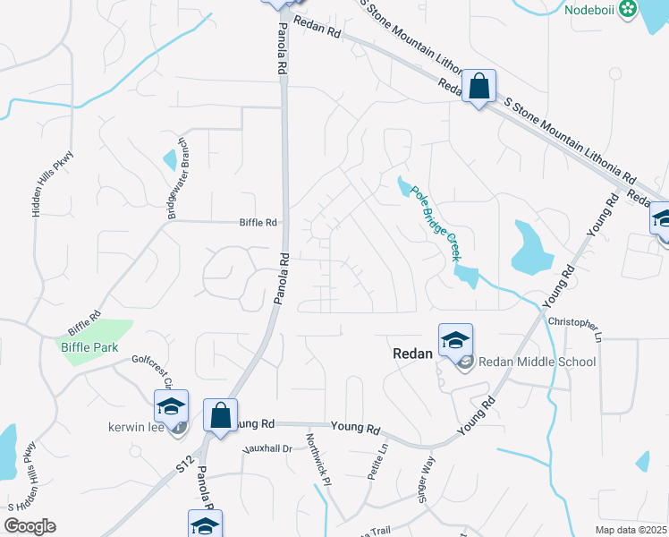 map of restaurants, bars, coffee shops, grocery stores, and more near 1517 Stoneleigh Way in Stone Mountain