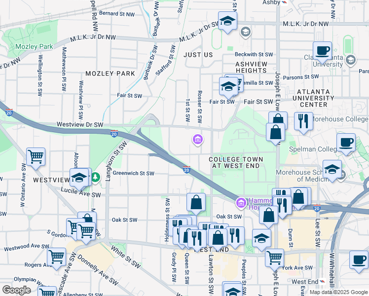 map of restaurants, bars, coffee shops, grocery stores, and more near 1157 Sells Avenue Southwest in Atlanta