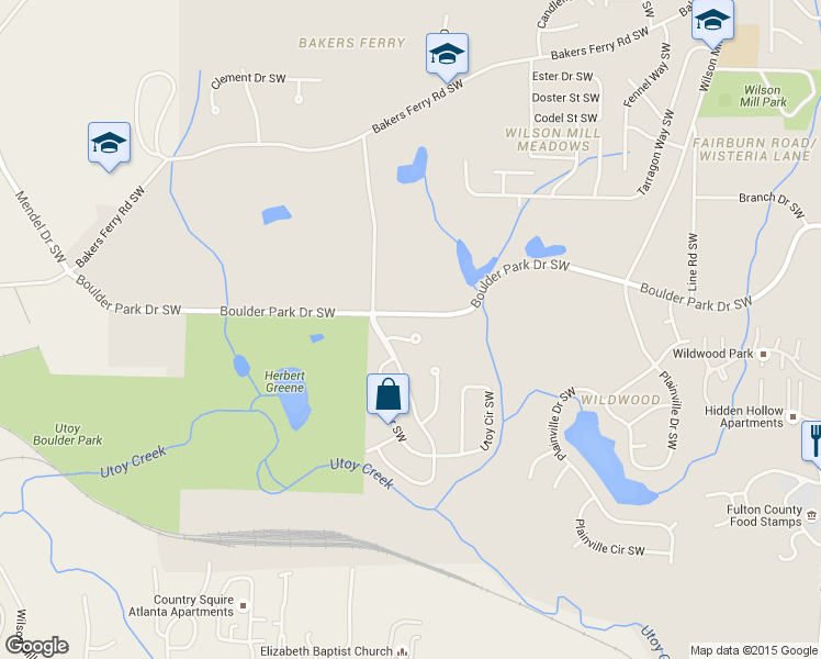 map of restaurants, bars, coffee shops, grocery stores, and more near 4251 Utoy Court Southwest in Atlanta