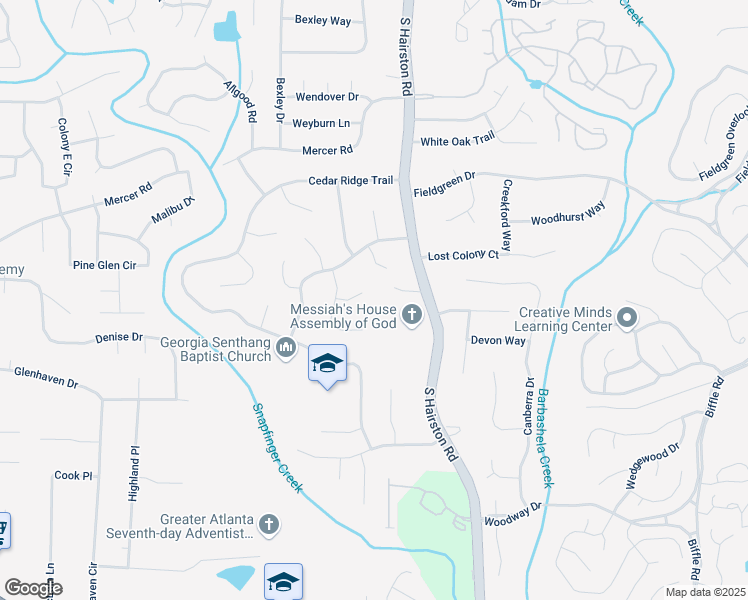 map of restaurants, bars, coffee shops, grocery stores, and more near 1643 South Hairston Road in Stone Mountain