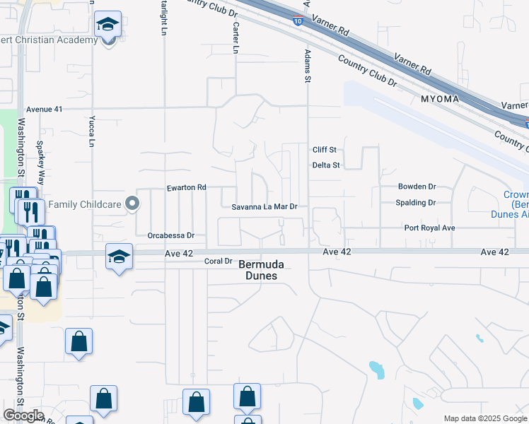 map of restaurants, bars, coffee shops, grocery stores, and more near 78887 Savanna La Mar Drive in Bermuda Dunes