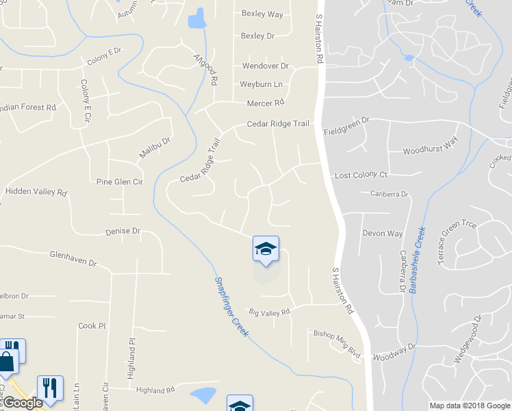 map of restaurants, bars, coffee shops, grocery stores, and more near 4569 Birch Ridge Trail in Stone Mountain
