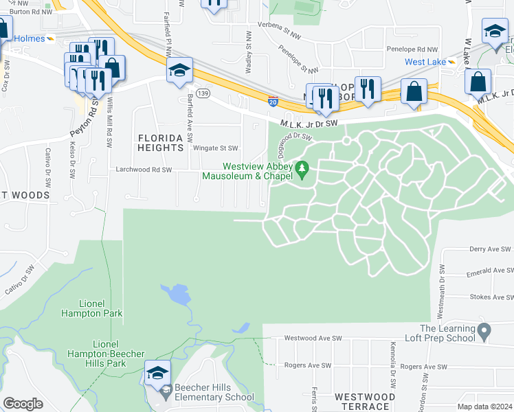 map of restaurants, bars, coffee shops, grocery stores, and more near 349 Henry Aaron Avenue Southwest in Atlanta