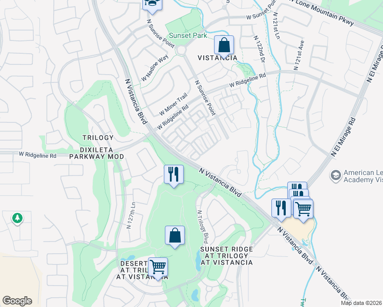 map of restaurants, bars, coffee shops, grocery stores, and more near 12574 West Mazatzal Drive in Peoria