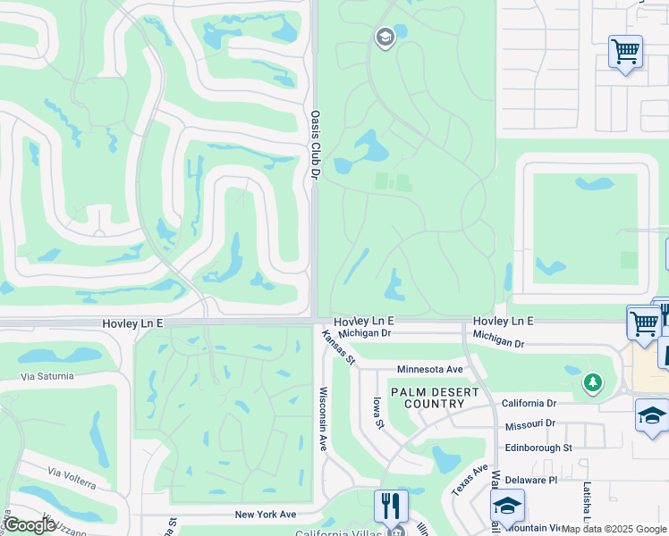 map of restaurants, bars, coffee shops, grocery stores, and more near 41691 Kansas Street in Palm Desert