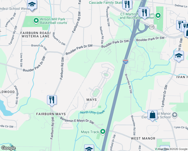 map of restaurants, bars, coffee shops, grocery stores, and more near 703 Crestwell Circle in Atlanta