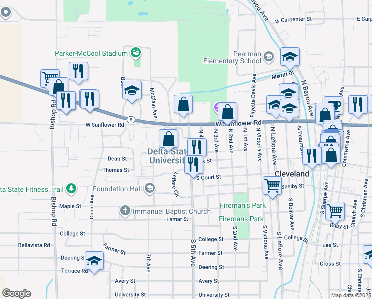 map of restaurants, bars, coffee shops, grocery stores, and more near in Cleveland
