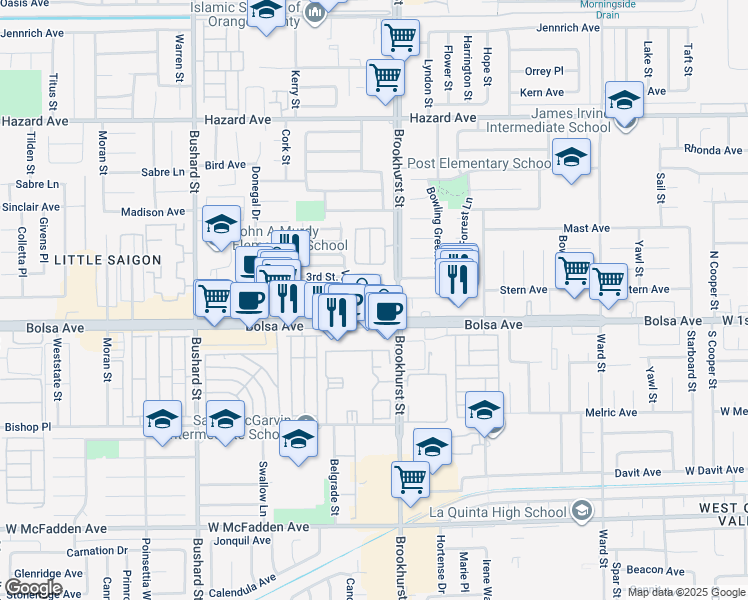 map of restaurants, bars, coffee shops, grocery stores, and more near 9941 Wentworth Drive in Westminster