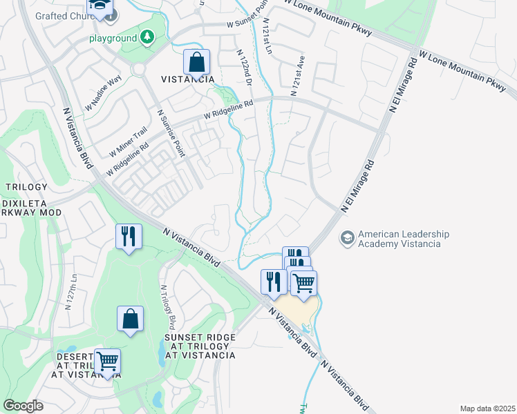 map of restaurants, bars, coffee shops, grocery stores, and more near 26315 North 122nd Drive in Peoria