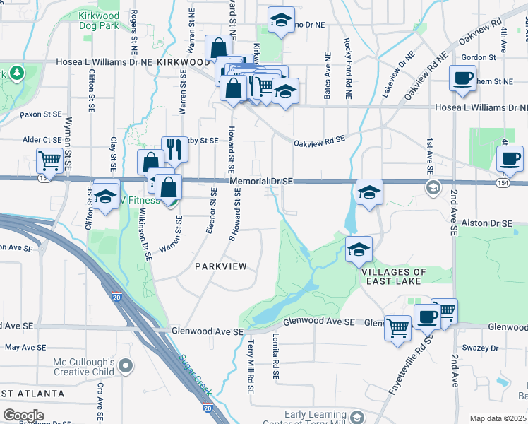 map of restaurants, bars, coffee shops, grocery stores, and more near 1682 Glencove Avenue Southeast in Atlanta